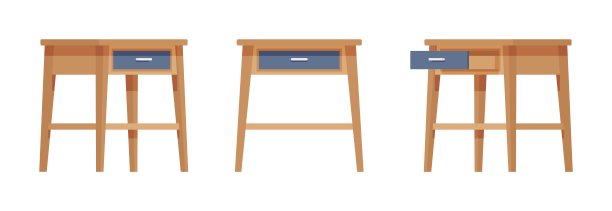 床头柜自然棕色套装，床头柜与滑动抽屉图片下载