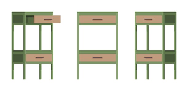 储物架支架与两个滑动抽屉绿色木材设置图片下载