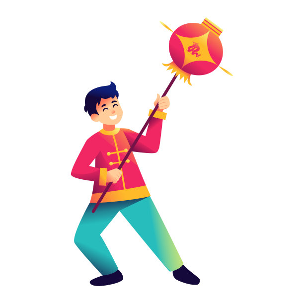 矢量中国新年男孩灯笼插图孤立图片下载