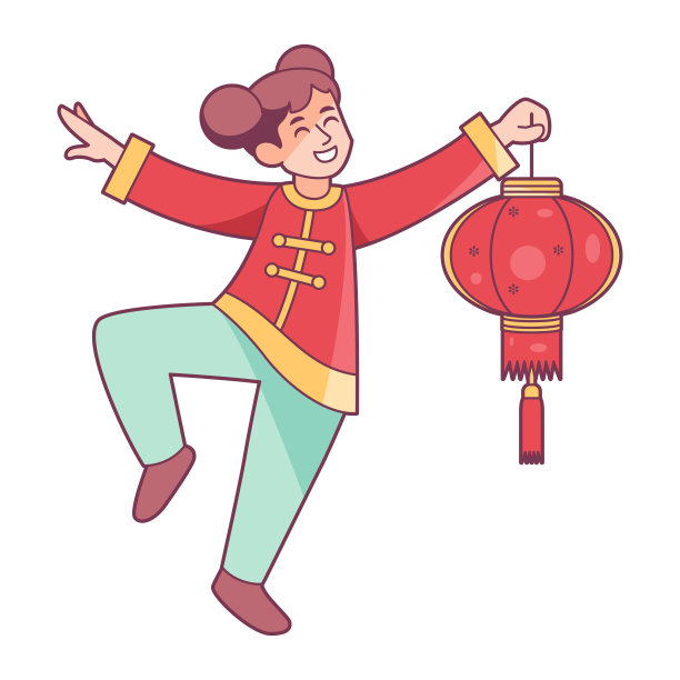 矢量中国新年女孩灯笼插图孤立图片下载