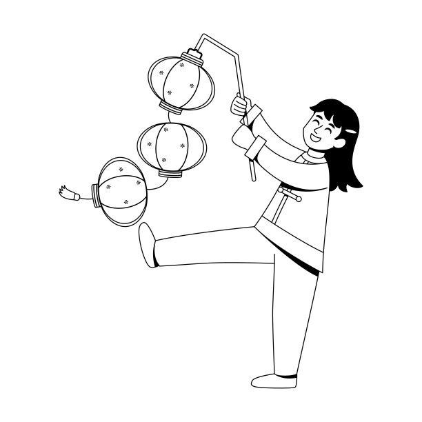 矢量中国新年女孩灯笼插图孤立图片下载
