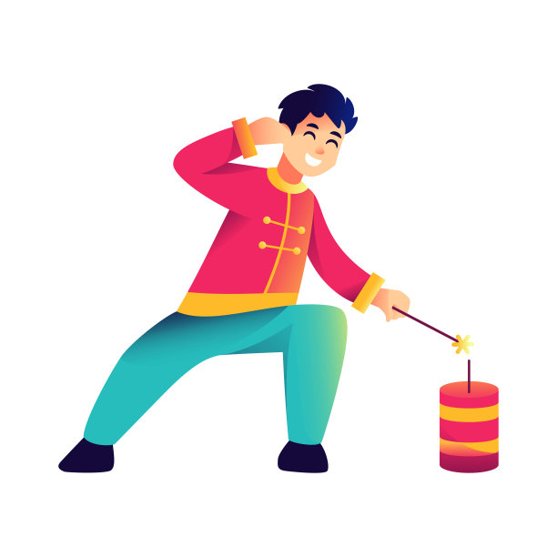 矢量中国新年男孩鞭炮插图孤立图片下载