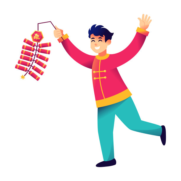 矢量中国新年男孩鞭炮插图孤立图片下载