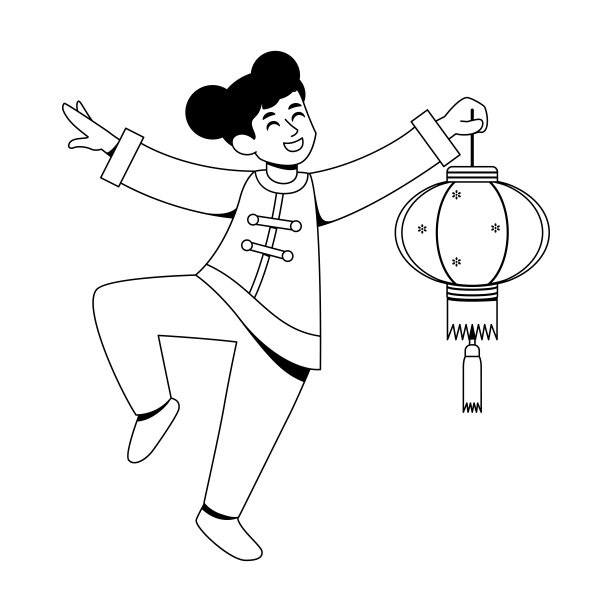 矢量中国新年女孩灯笼插图孤立图片下载