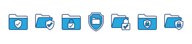 文件保护图标。数据文件夹和文件保护，网络安全，信息安全具有屏蔽保护，挂锁和勾勾图标符号。矢量图图片下载