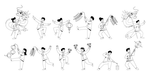 矢量快乐的孩子汉字中国新年集插图孤立图片下载