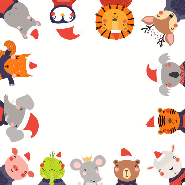 可爱的动物圣诞框架图片下载