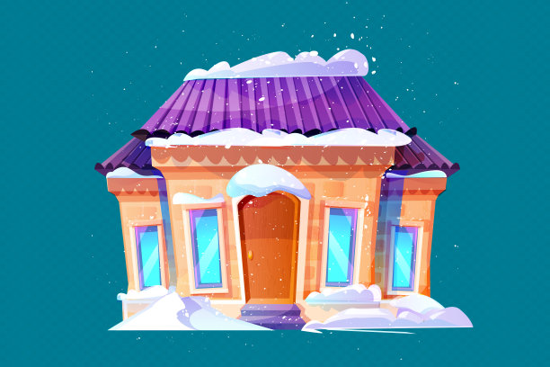 冬天的乡村小屋在积雪的孤立背景下。创意矢量插图在卡通风格。图片下载