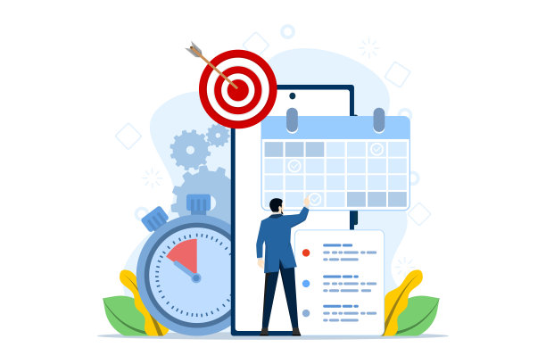 时间管理的概念，关于时间表，最后期限，计划，计划和组织，安排约会在日历上，在列表中标记任务和组织办公室工作流程。图片下载