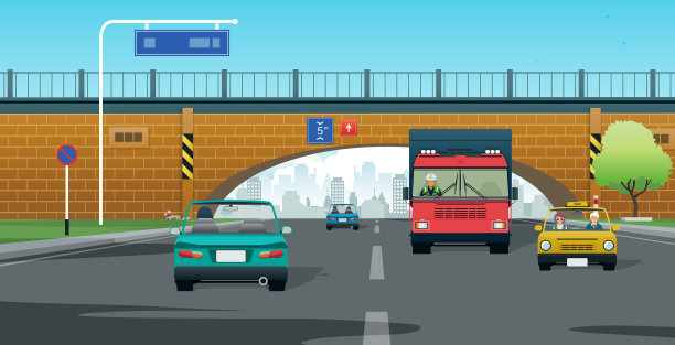 在路上有一座桥。图片下载