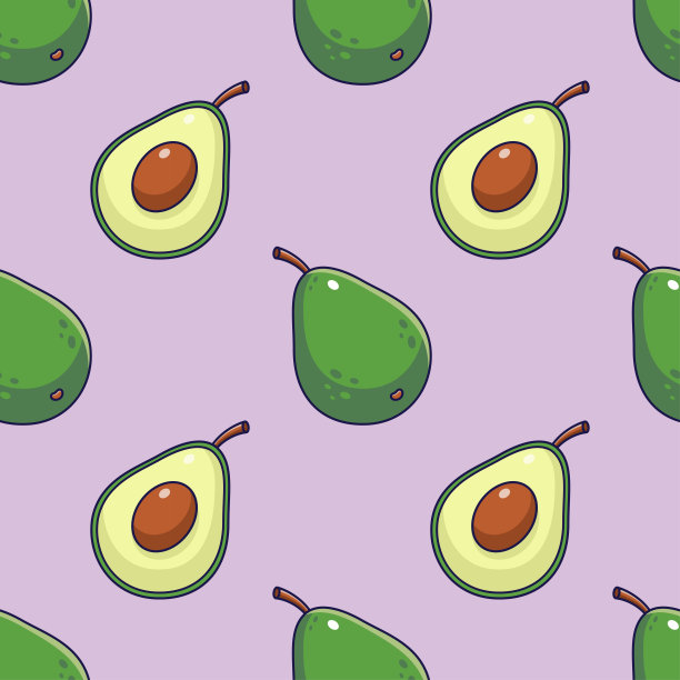 可爱的绿色牛油果无缝图案涂鸦风格。矢量手绘卡通牛油果插图。图片下载