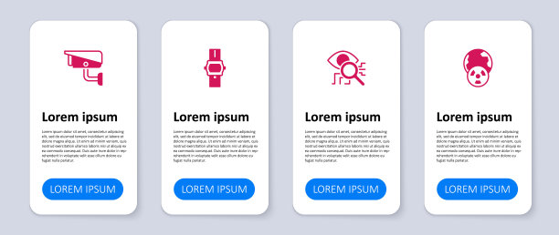 设置行星地球和辐射，眼睛扫描，手表和安全摄像头。业务信息图表模板。向量图片下载