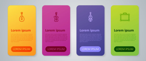 设置线小提琴，吉他放大器，曼陀林和电贝斯吉他。业务信息图表模板。向量图片下载