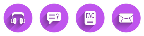 设置耳机，未知搜索，常见问题解答信息和邮件和电子邮件图标长阴影。向量图片下载