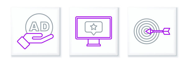 设置线目标，广告和显示器的星形图标。向量图片下载