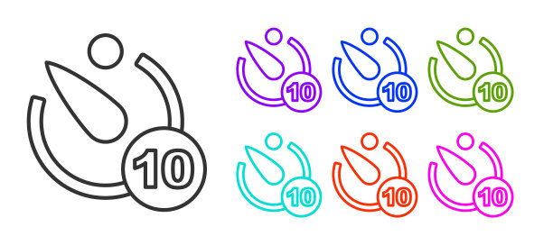 黑线相机定时器图标隔离在白色背景。照片曝光。秒表计时10秒。设置图标彩色。向量图片下载