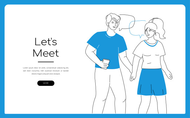 让我们满足现代线条设计风格的插图图片下载