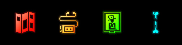 集博物馆指南手册，音频，肖像在博物馆和人类骨折图标。向量图片下载