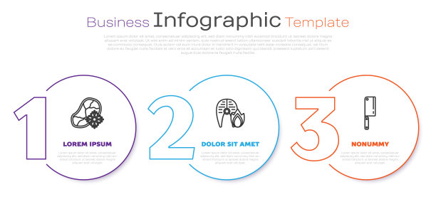提供新鲜冷冻牛排，烤鱼牛排和火火焰和切肉机。业务信息图表模板。向量图片下载