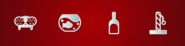 集猫牙，水族馆与鱼，簸箕和抓后图标。向量图片下载