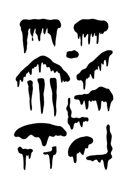 冰雪人物的房子和屋顶集。白色背景上孤立的雪堆和冰柱。冰，冬天，新年，圣诞节。矢量图图片下载