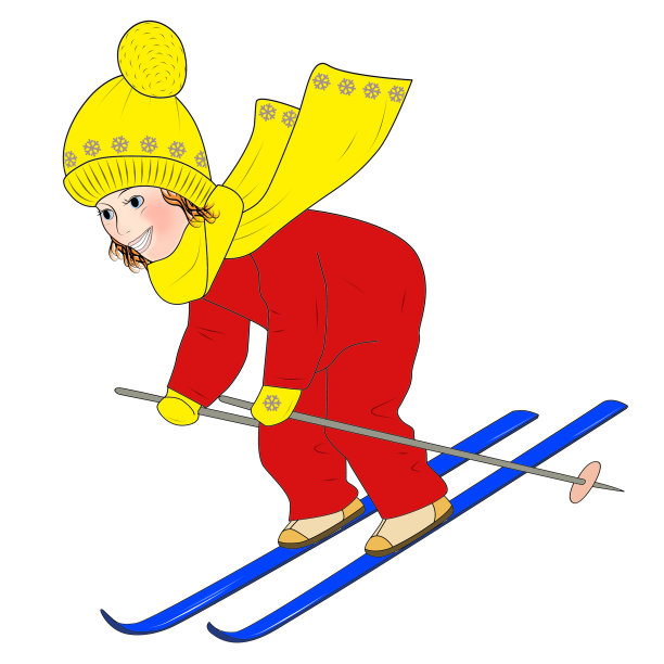 一个憔悴的女运动员在滑雪。隔离在白色背景上。图片下载