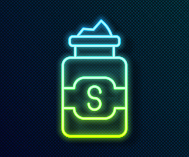 发光的霓虹灯线罐糖图标孤立的黑色背景。向量图片下载
