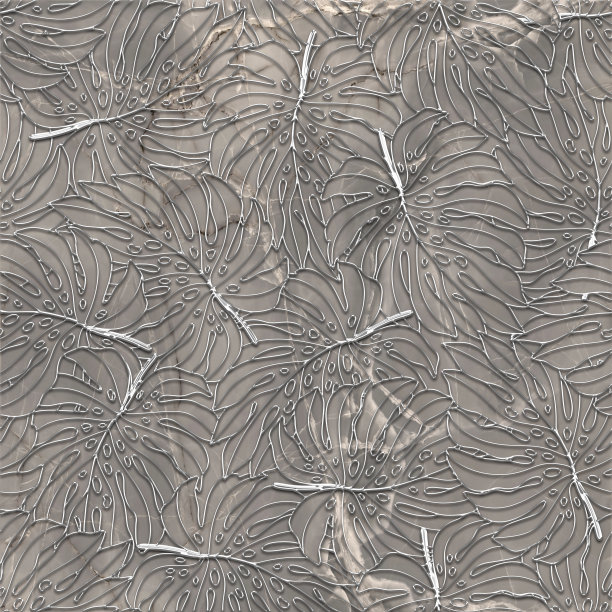 热带树叶的无缝图案。大理石、石材、水泥纹理配金色花卉背景。图片下载