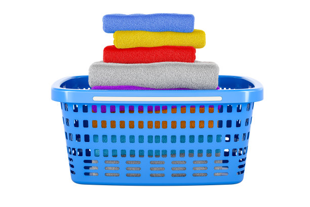 洗衣篮里有干净的衣服和毛巾，3D渲染图片下载