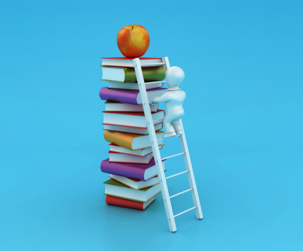 带楼梯和苹果的一堆书图片下载