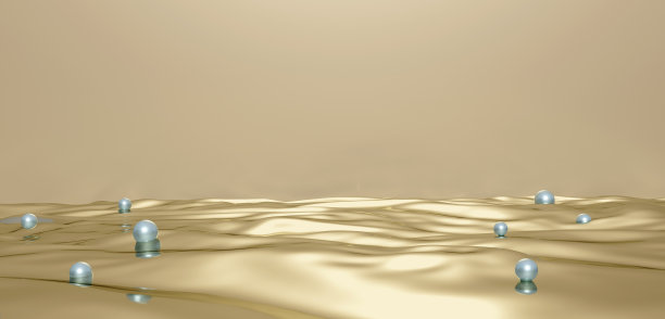 以水面、珍珠为背景图片进行产品装饰场景的3D插画图片下载