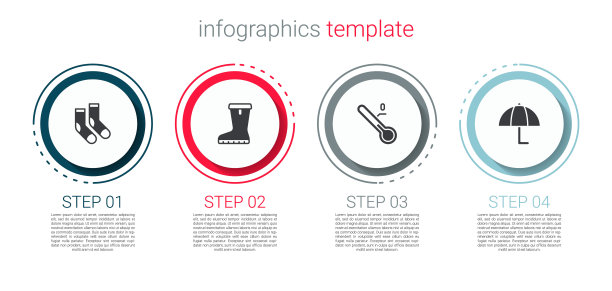 套装袜子，防水胶靴，气象温度计和雨伞。业务信息图表模板。向量图片下载
