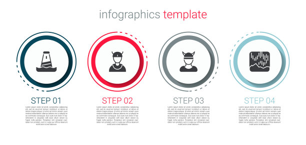 设置灯塔，维京头和北极光。业务信息图表模板。向量图片下载