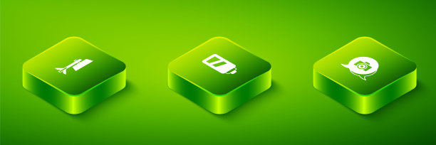 设置等距电池相机，照片和工作室灯泡在软箱图标。向量图片下载