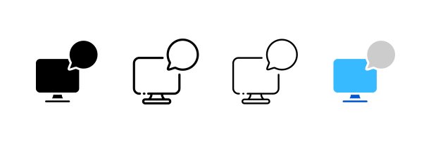 来自监视器的消息气泡。不同风格，电脑屏幕，信息泡泡。矢量图标图片下载
