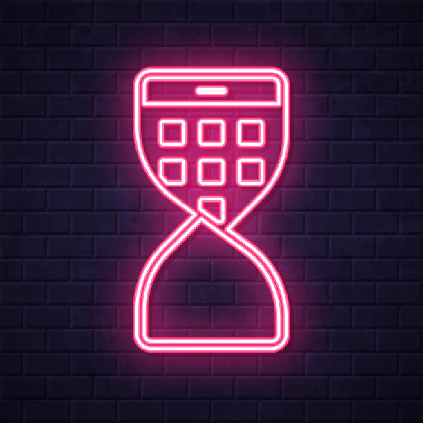 灵活的智能手机。在砖墙背景上发光的霓虹灯图标图片下载