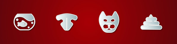 集水族馆与鱼，猫的鼻子，和屎图标。向量图片下载