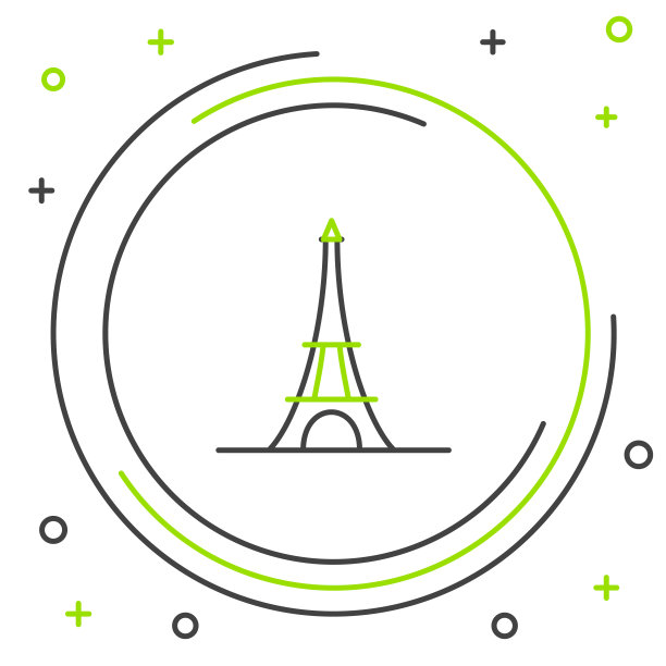 黑色和绿色线埃菲尔铁塔图标孤立在白色背景。法国巴黎的标志性标志。色彩缤纷的轮廓概念。矢量图图片下载