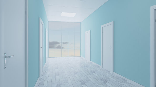 办公楼的走廊。三维渲染图片下载