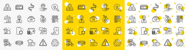 概述加油站，警告和宠物护理线图标。用于web应用程序。矢量图片下载