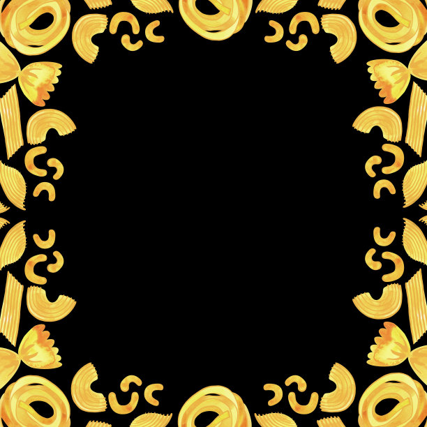 不同种类意大利面食的方形框架，用于设计菜单、证书和小册子，以及为咖啡馆做广告。孤立的水彩插图。剪纸艺术。图片下载