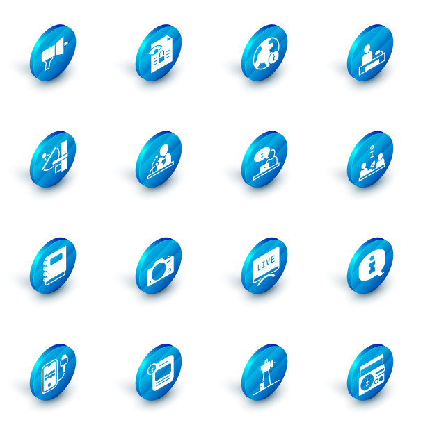 集新闻调查，世界新闻，电视报道，雷达，笔记本，突破，采访和图标。向量图片下载