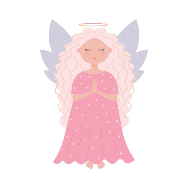 天使女孩，有着浓密的卷发，扁平的卡通风格。矢量插图隔离在白色。一个神奇的仙女图片下载