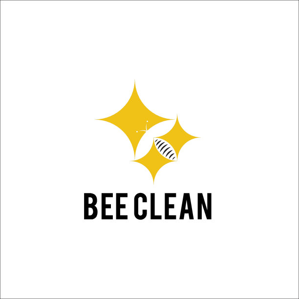 蜜蜂图标和清洁工具图标形状的标志设计说明图片下载