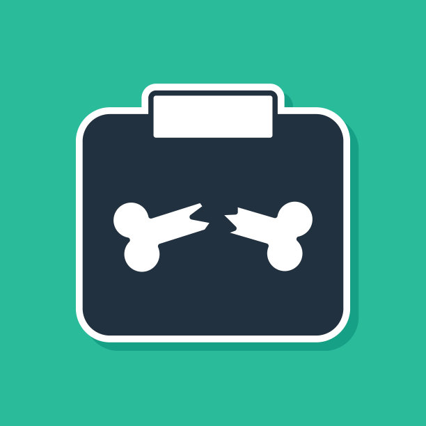 蓝色x射线照片与骨折图标隔离在绿色背景。向量图片下载