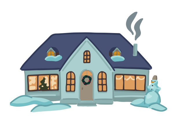 舒适的冬天的房子。白雪覆盖的乡村景色的涂鸦。卡通矢量插图。当代剪贴画孤立在白色。图片下载