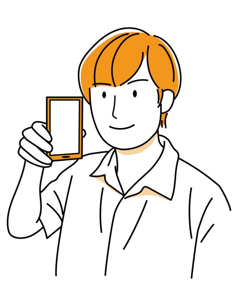 一个男人微笑着拿着智能手机的上半身插图/插图材料(矢量插图)图片下载