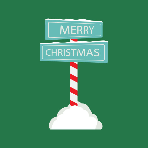 可爱的北极招牌和圣诞木制街道标志在雪，冬季指针与花环，雪，和条纹杆。圣诞节卡通矢量插图图片下载