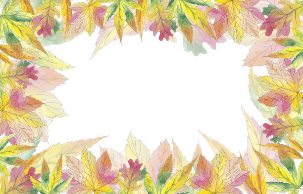 水彩框架与枫，柳，橡树叶秋天插图白底。美丽多彩的植物明信片。艺术设计名片，标志，婚礼请柬图片下载