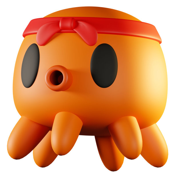 卡通可爱的海洋动物章鱼与红色的头带3D建模人物插图图片下载